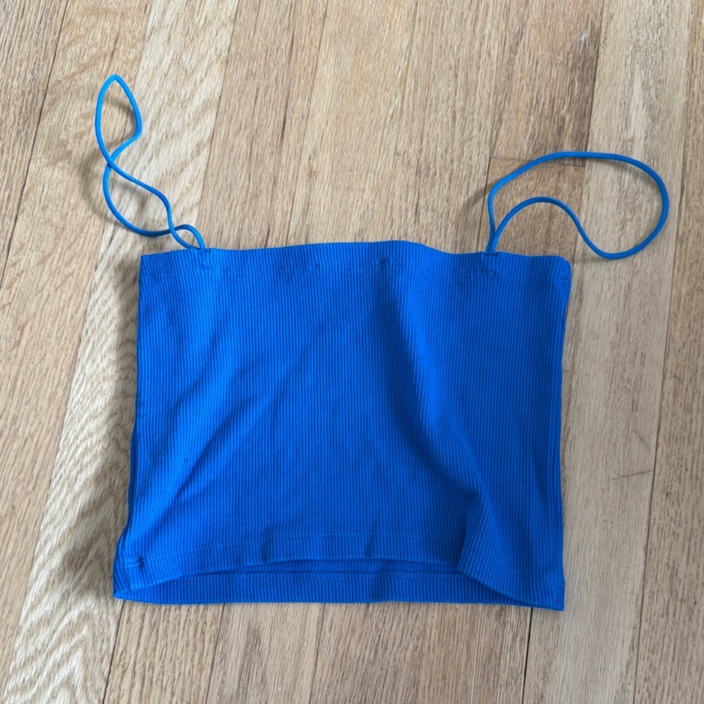 Zara Blue Ribbed Crop Top - Picture 2 of 3